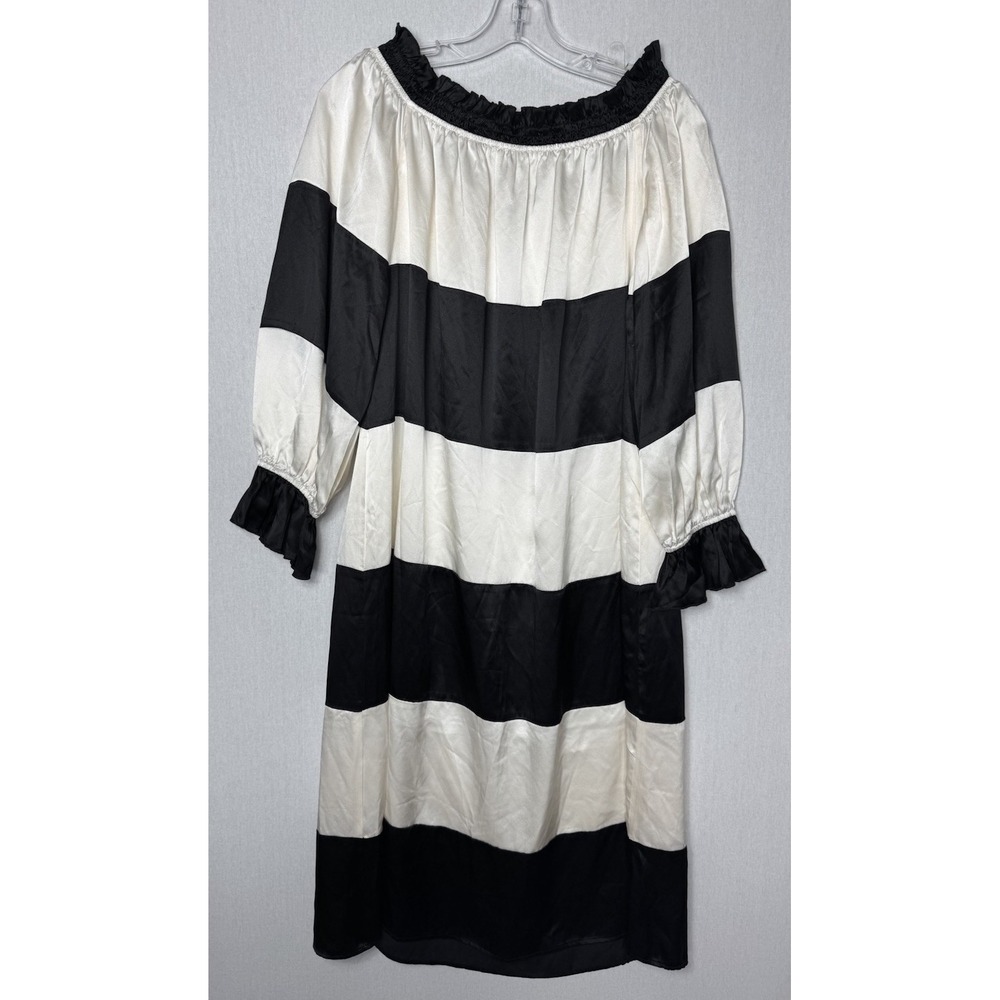Cynthia Rowley Shanley Dress Medium Silk Striped Long Sleeve Ruched Neck - Picture 2 of 11